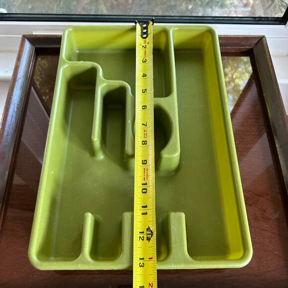 Vintage Green Plastic Silverware Tray Mid-Century Utensil Organizer - Picture 6 of 8
